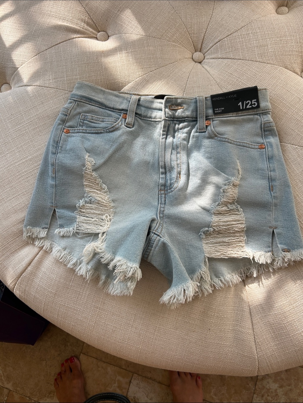 Kendall & Kylie Light Wash Distressed Denim Cutoff Shorts